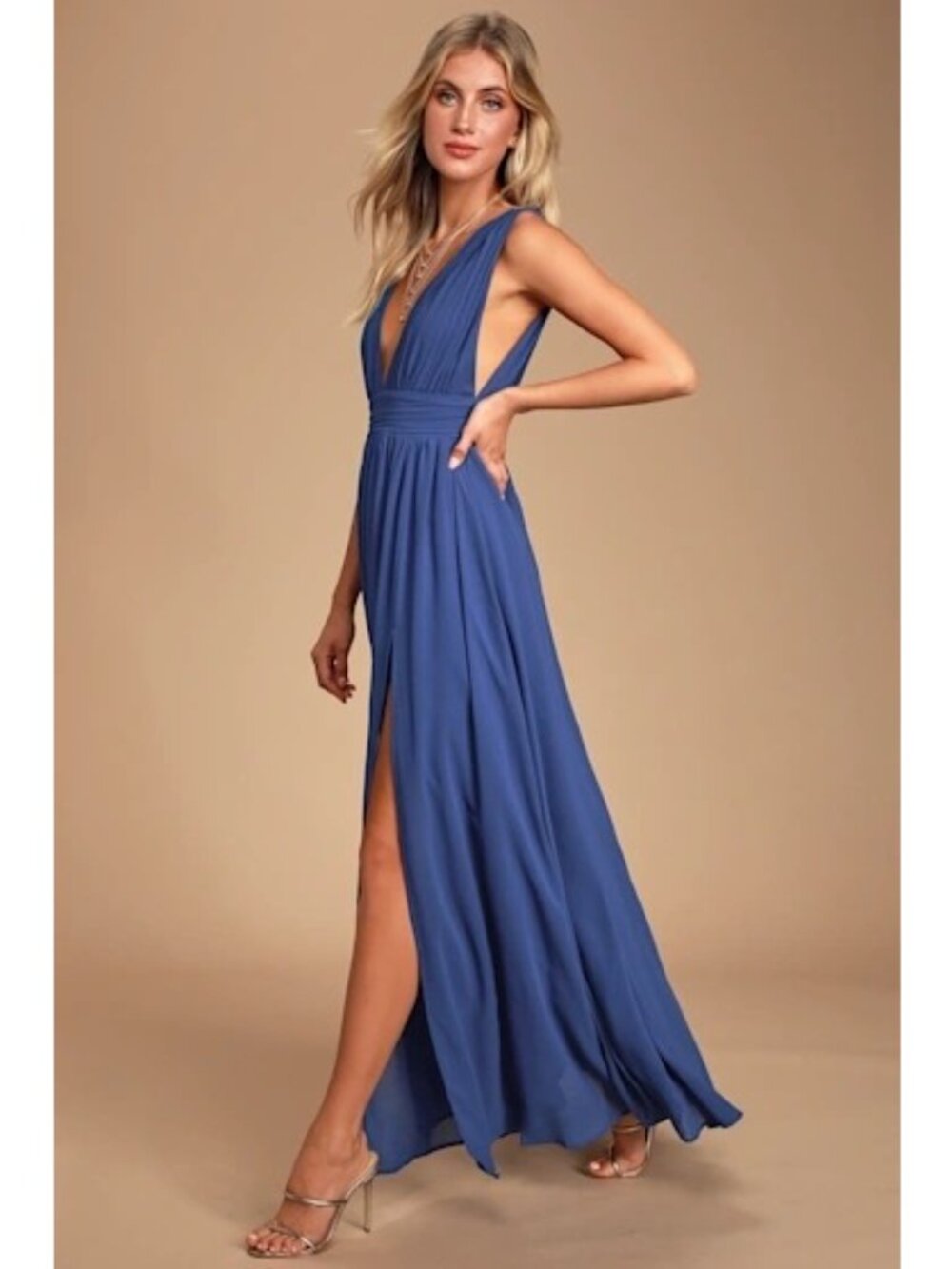 Lulus Maxi Dress Size Medium Heavenly Hues Royal Blue V Neck Fully lined - Picture 2 of 16